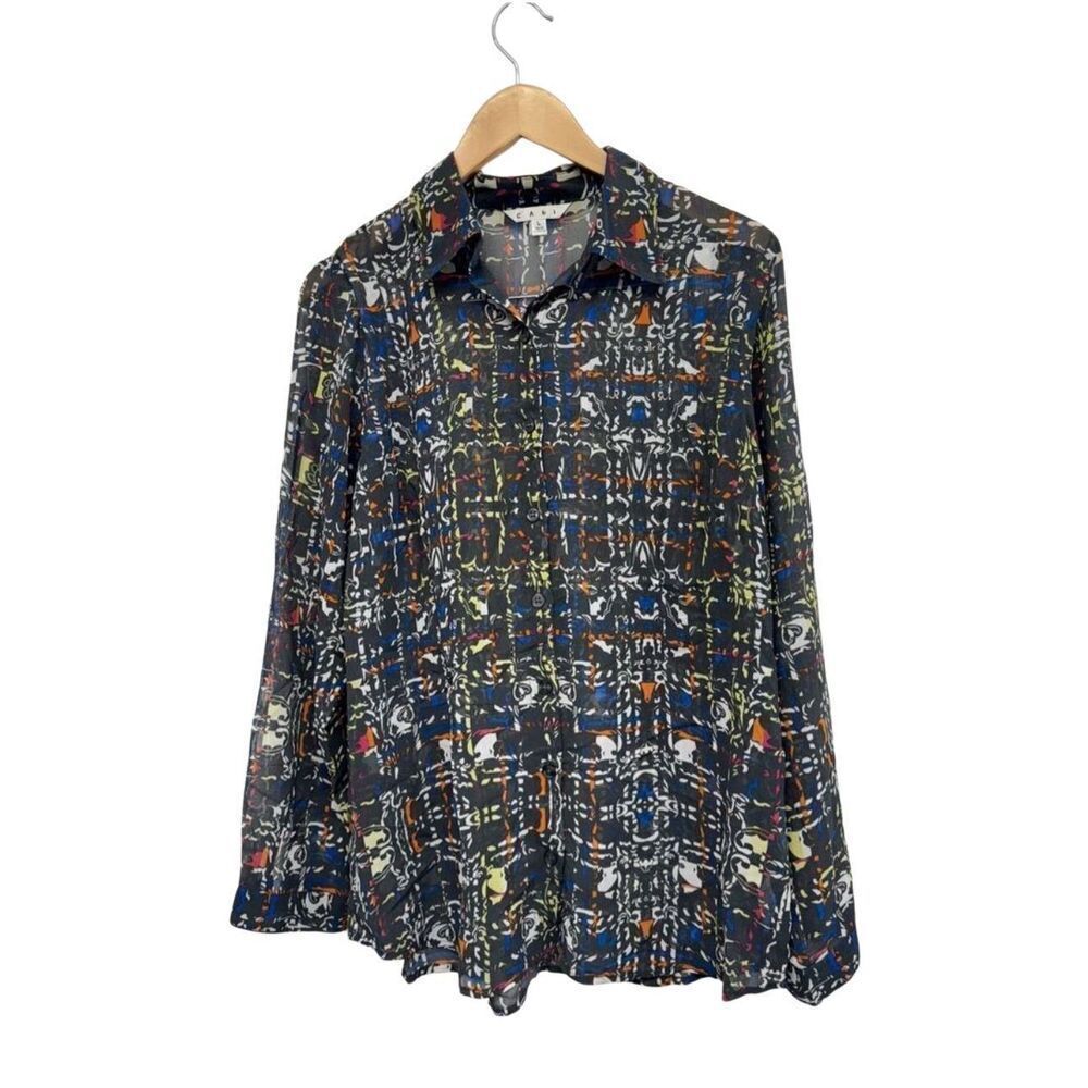 CAbi Festival Geometric Blouse Size Large Button Down Long Sleeve Shirt - Picture 3 of 9